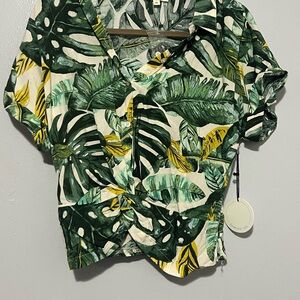 Tropical Leaf Print Women's Top and wide leg pant